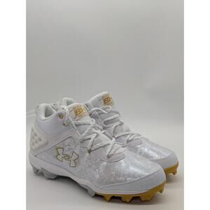 Under Armour Harper 8 Mid RM 3026592-100 Mens Size 12 White Gold Baseball Cleats